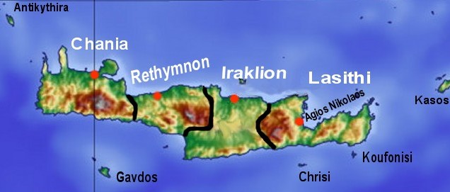 Карта территориального деления острова Крит