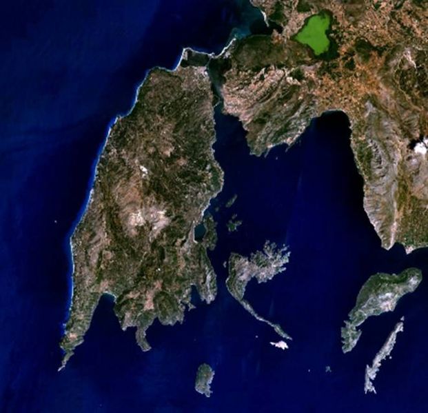 Вид на остров Лефкас из космоса