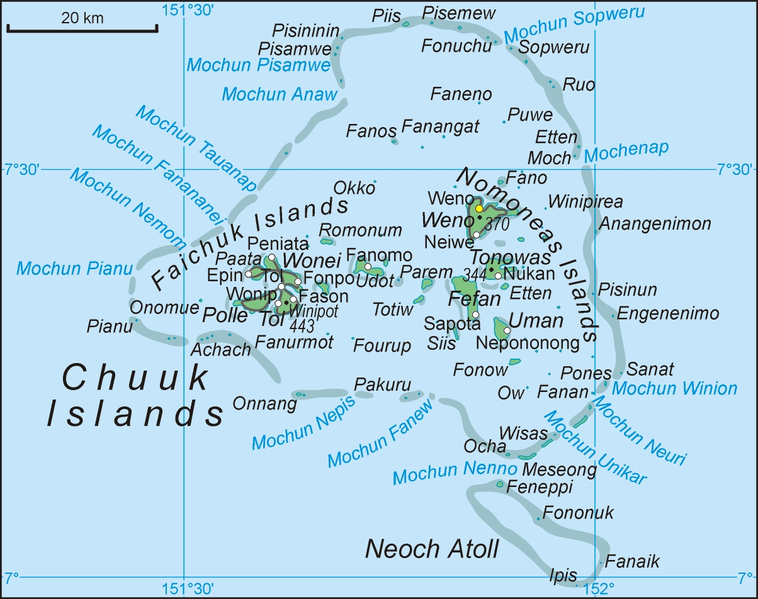 Острова Чуук на карте