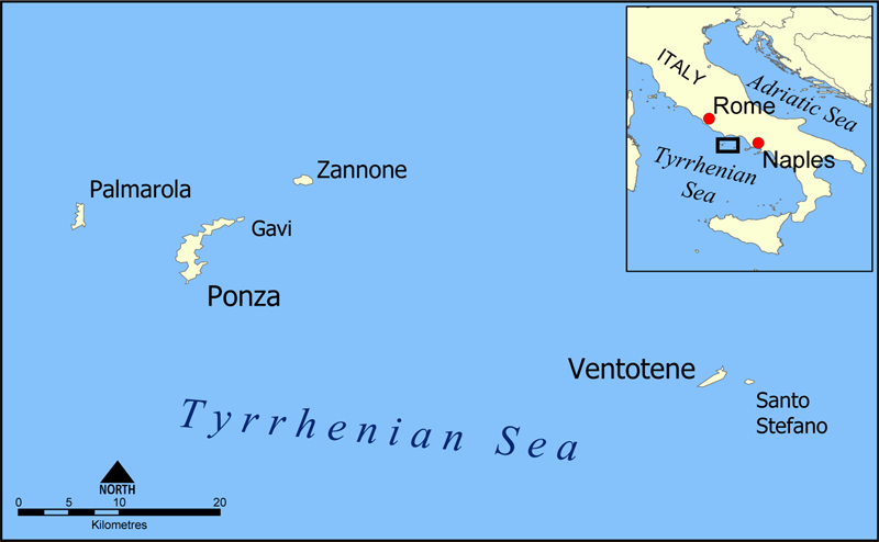 Понцианские острова на карте