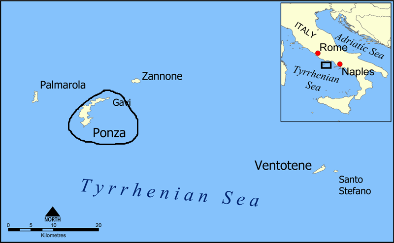 Остров Понца на карте