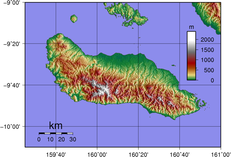 Топографическая карта острова Гуадалканал