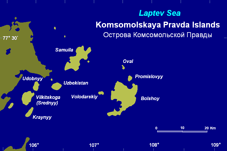 Острова Комсомольской правды на карте