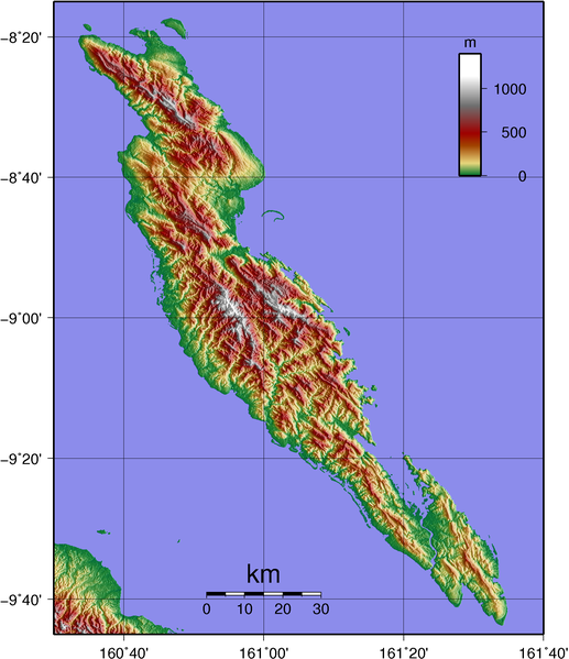 Топографическая карта острова Малаита