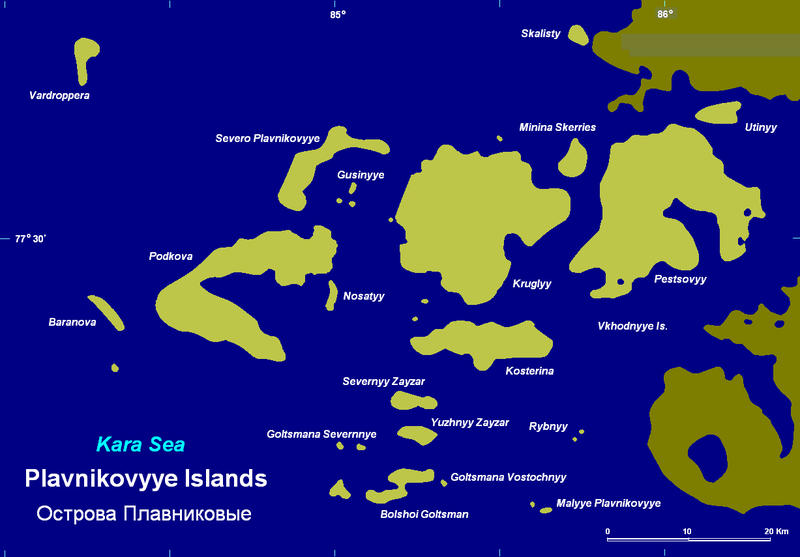 Плавниковые острова на карте