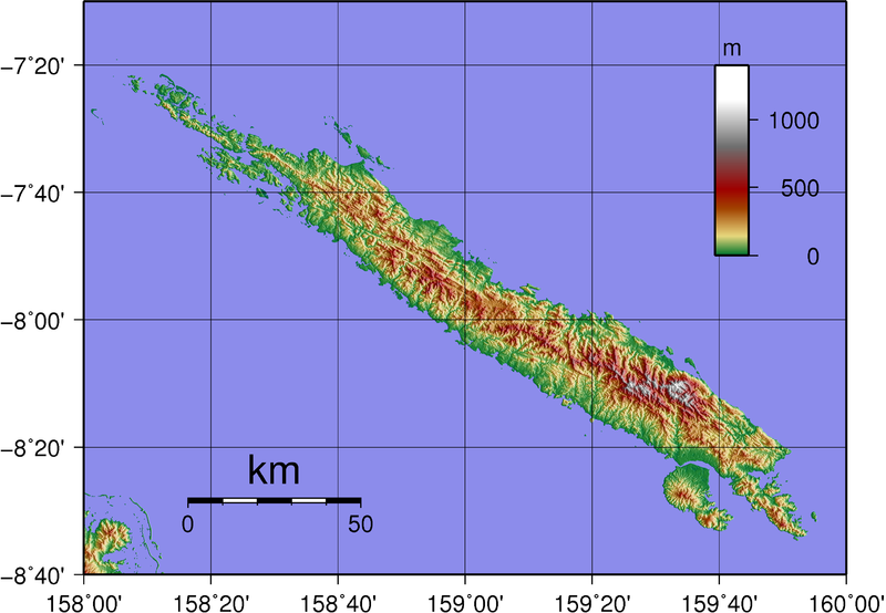 Топографическая карта острова Санта-Исабель