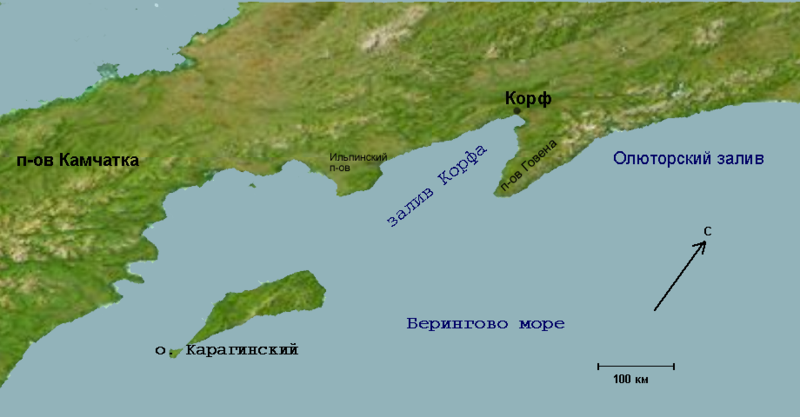 Остров Карагинский на карте