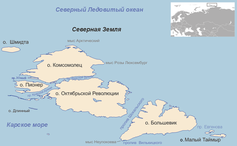 Остров Комсомолец на карте