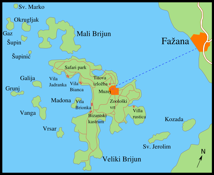 Острова Бриуны на карте