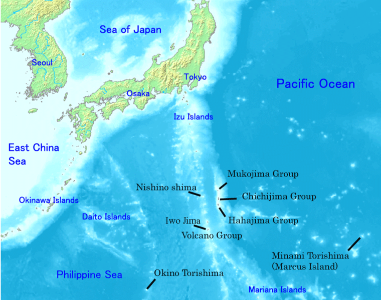 Расположение островов Бонин на карте