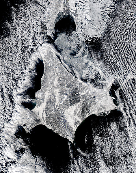 Спутниковый снимок острова Хоккайдо