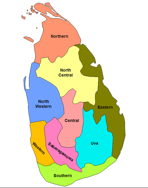 Провинции Шри-Ланки на карте мира