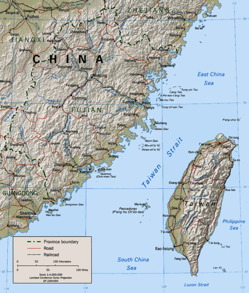 Карта восточной части острова Тайвань