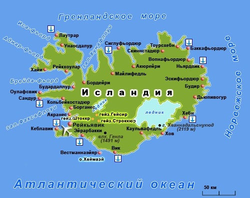 Островное государство Исландия на карте мира